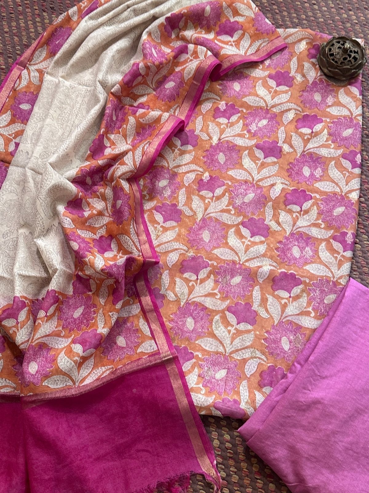 Maheshwari Silk Unstitched Set